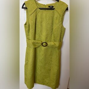 Premise Lime Green Paisley Sheath Dress with Waist Belt